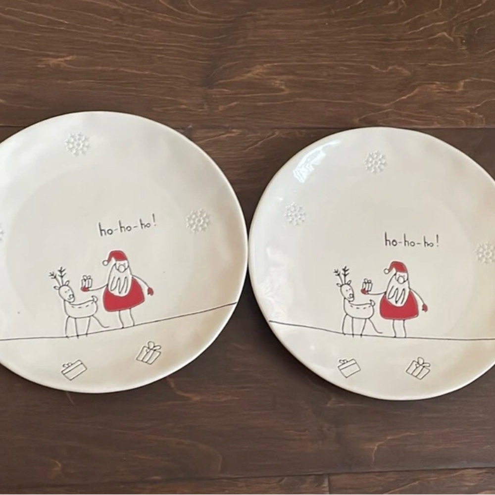 Potters Studio Christmas Santa Salad Plates set of 2 Reindeer Ho Ho